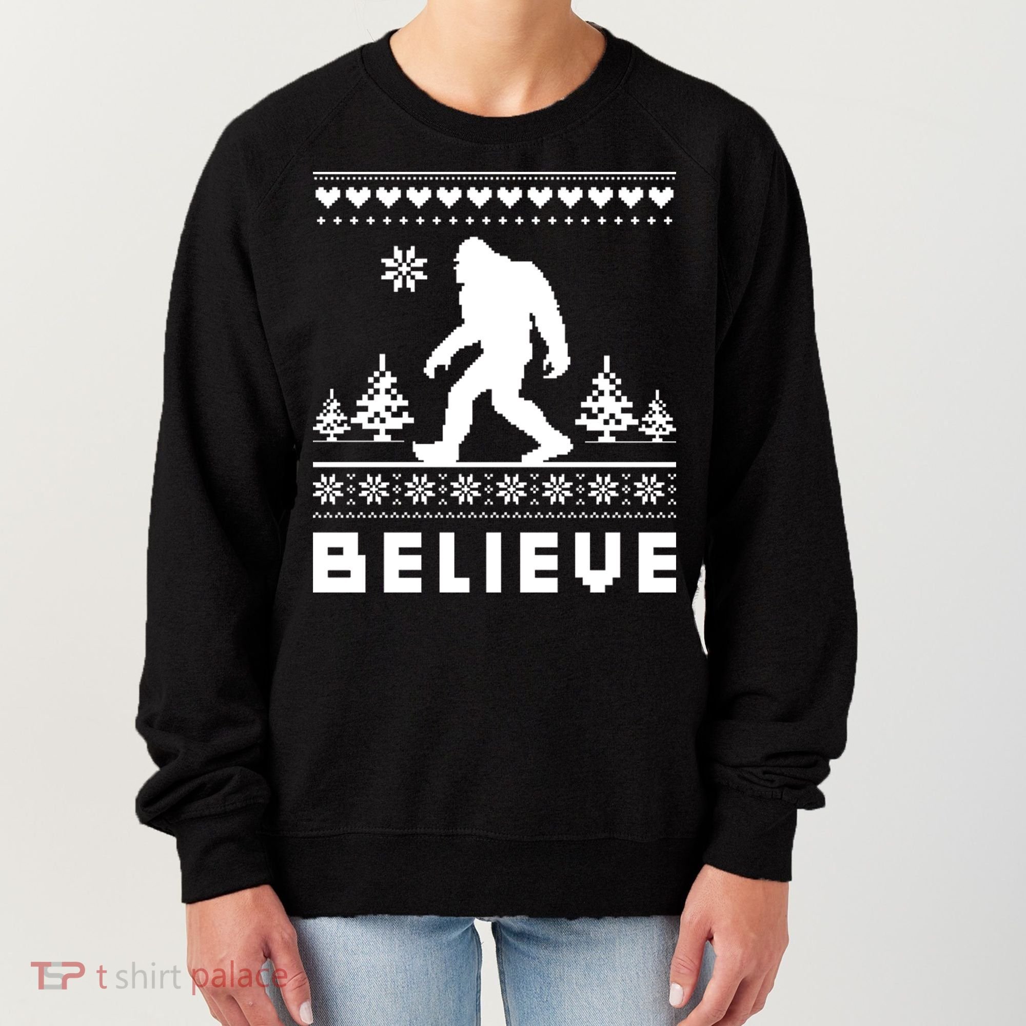 Bigfoot Believe Ugly Christmas Sweater Sasquatch Women's Sweatshirt