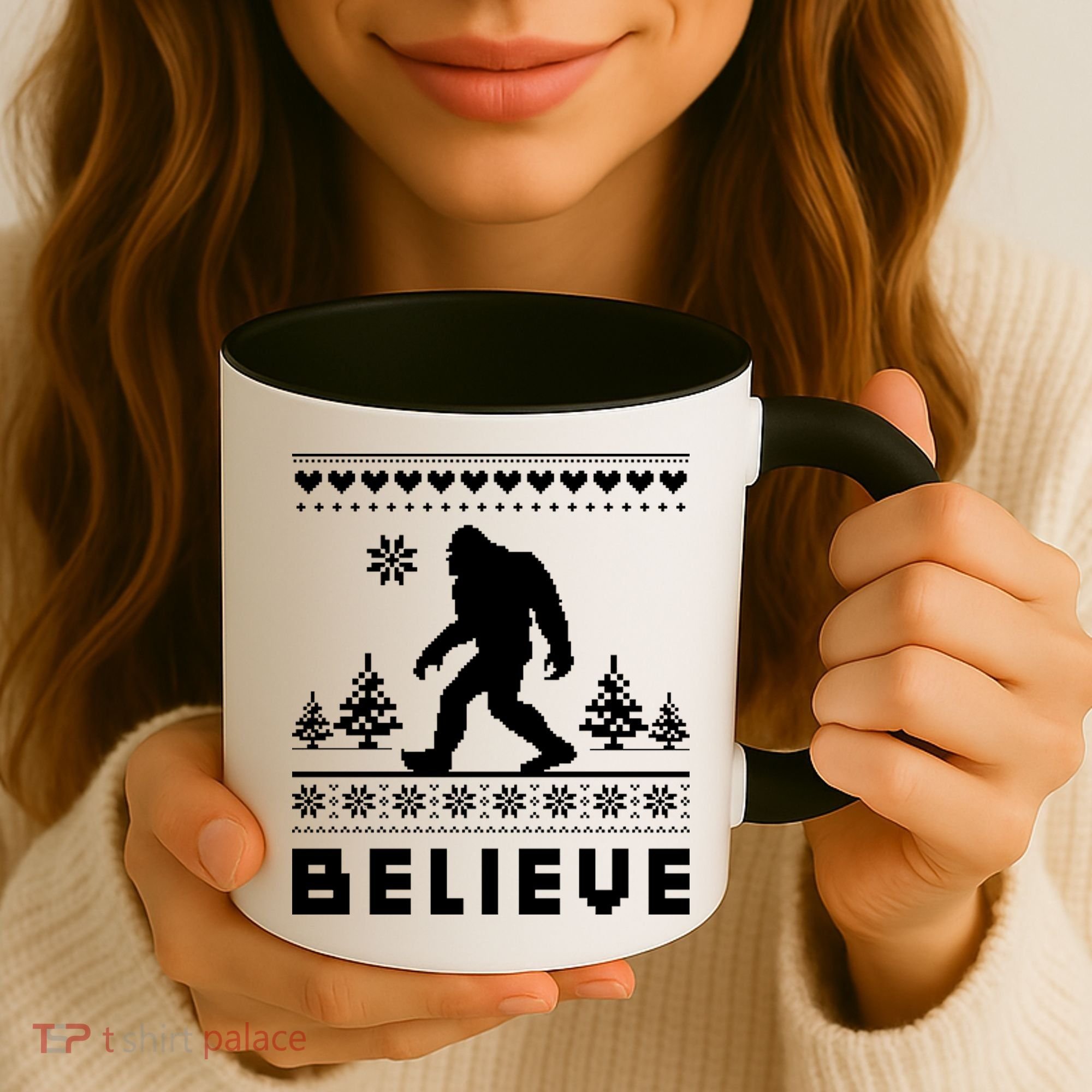 Bigfoot Believe Ugly Christmas Sweater Sasquatch Coffee Mug