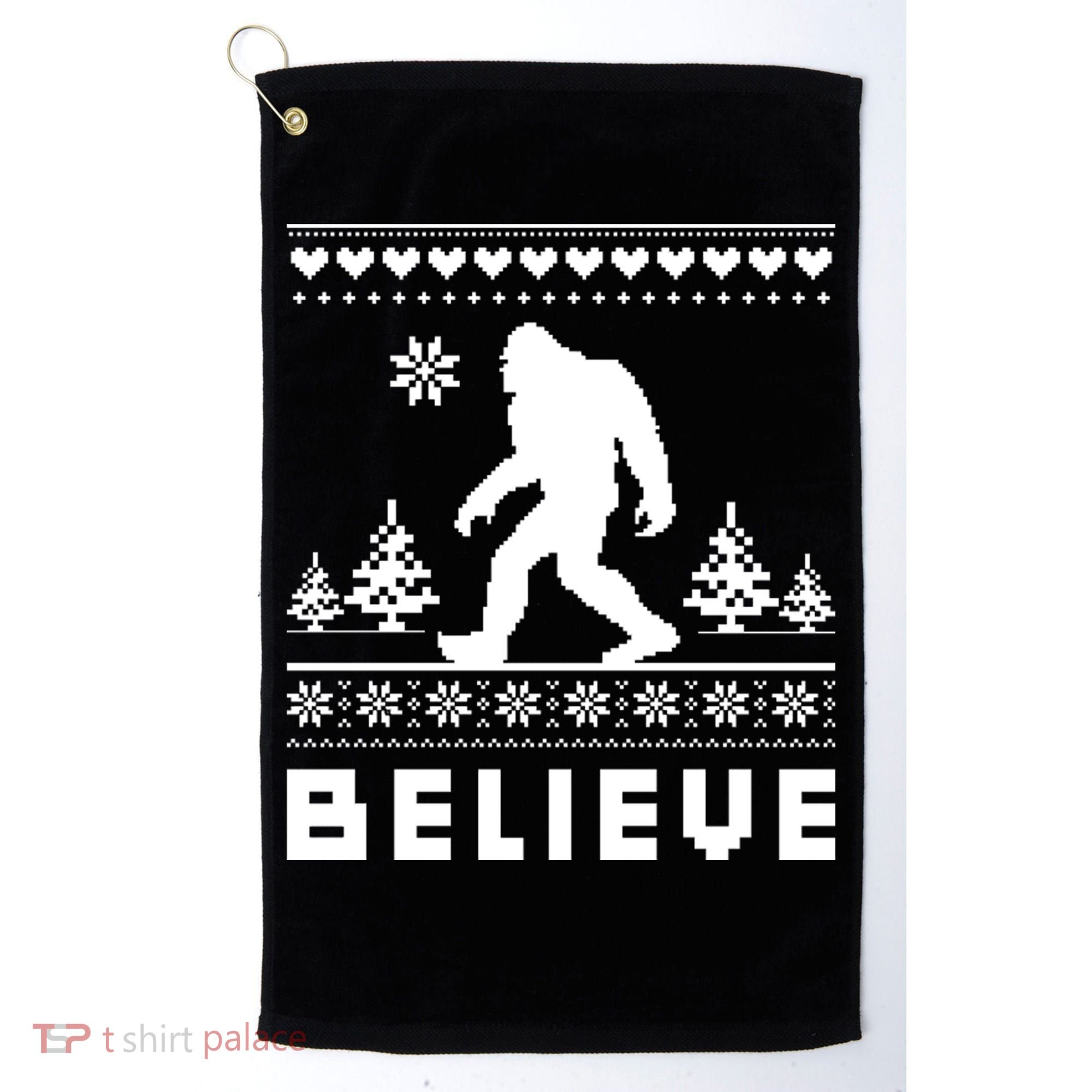 Bigfoot Believe Ugly Christmas Sweater Sasquatch Golf Towel