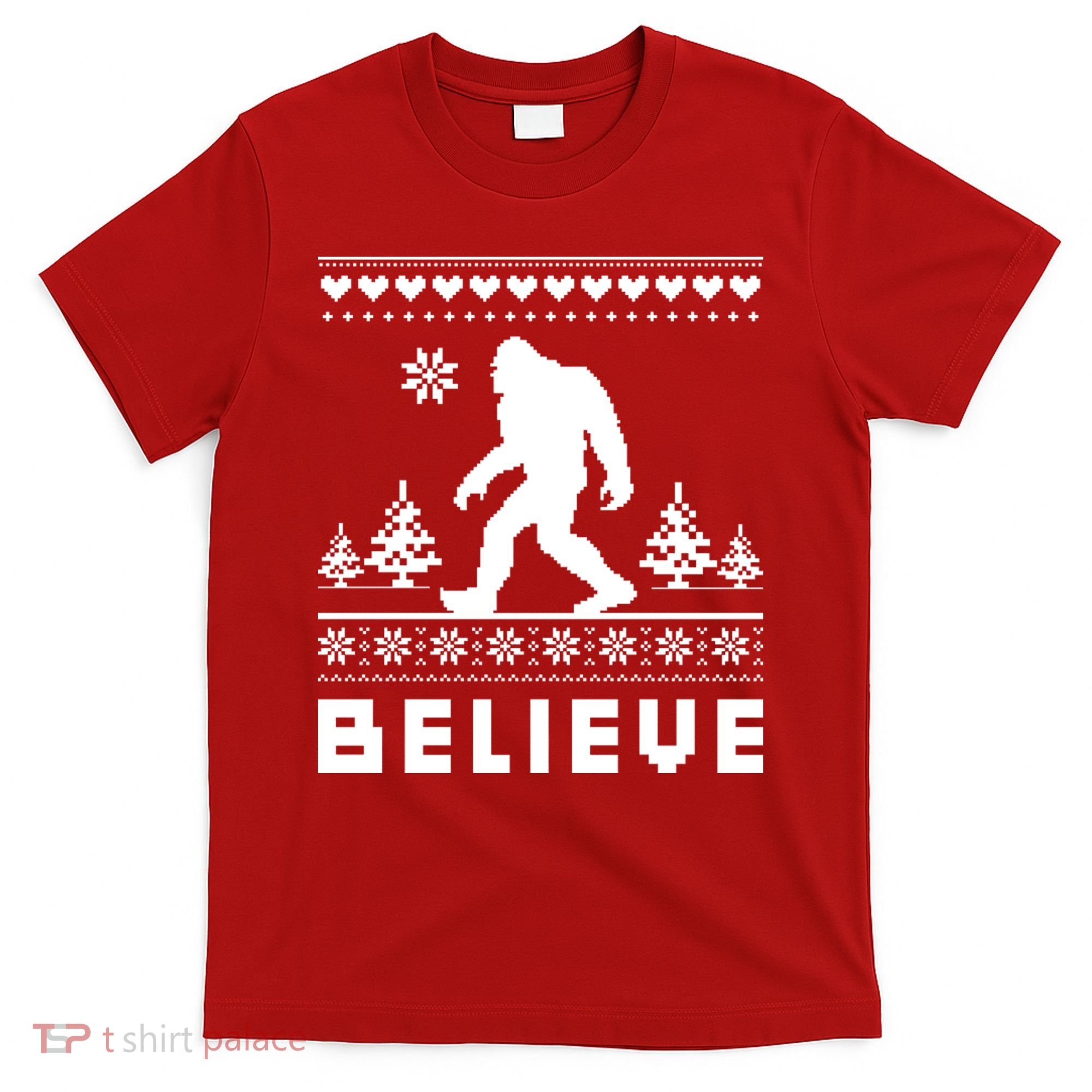 Bigfoot Believe Ugly Christmas Sweater Sasquatch T-Shirt