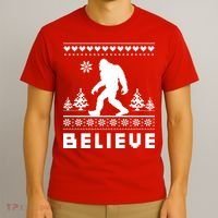 Bigfoot Believe Ugly Christmas Sweater Sasquatch T-Shirt thumb 3