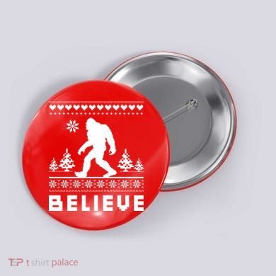 Bigfoot Believe Ugly Christmas Sweater Sasquatch Button