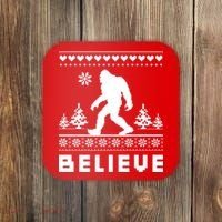 Bigfoot Believe Ugly Christmas Sweater Sasquatch Coaster thumb 0
