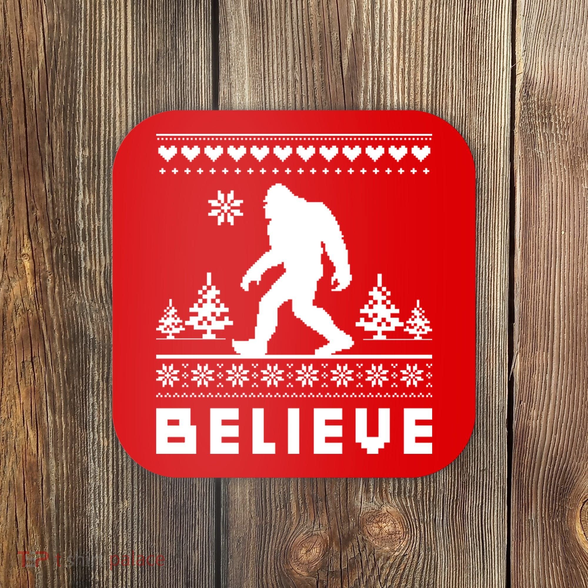 Bigfoot Believe Ugly Christmas Sweater Sasquatch Coaster