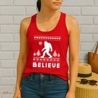Bigfoot Believe Ugly Christmas Sweater Sasquatch Women's Tank Top thumb 2
