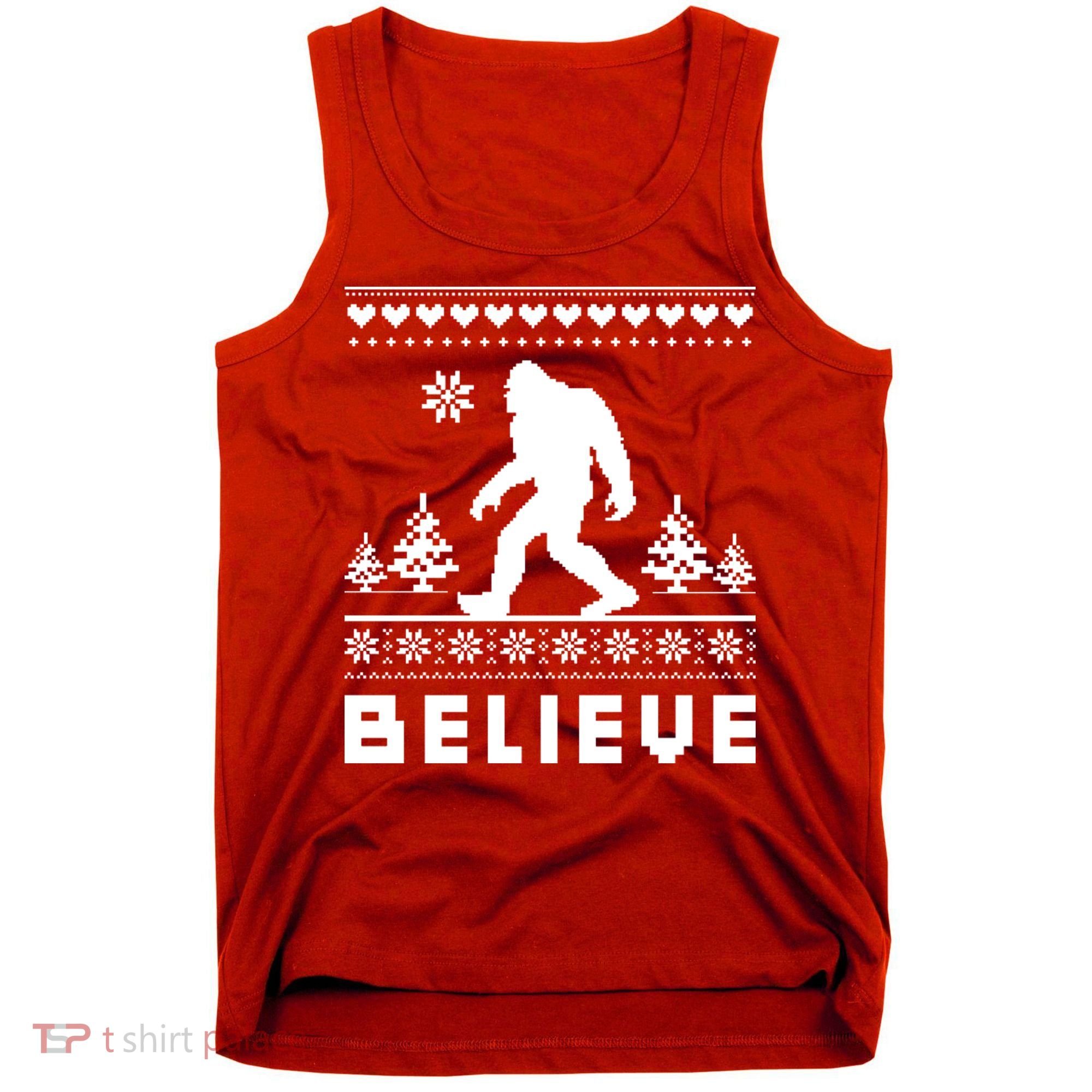 Bigfoot Believe Ugly Christmas Sweater Sasquatch Tank Top