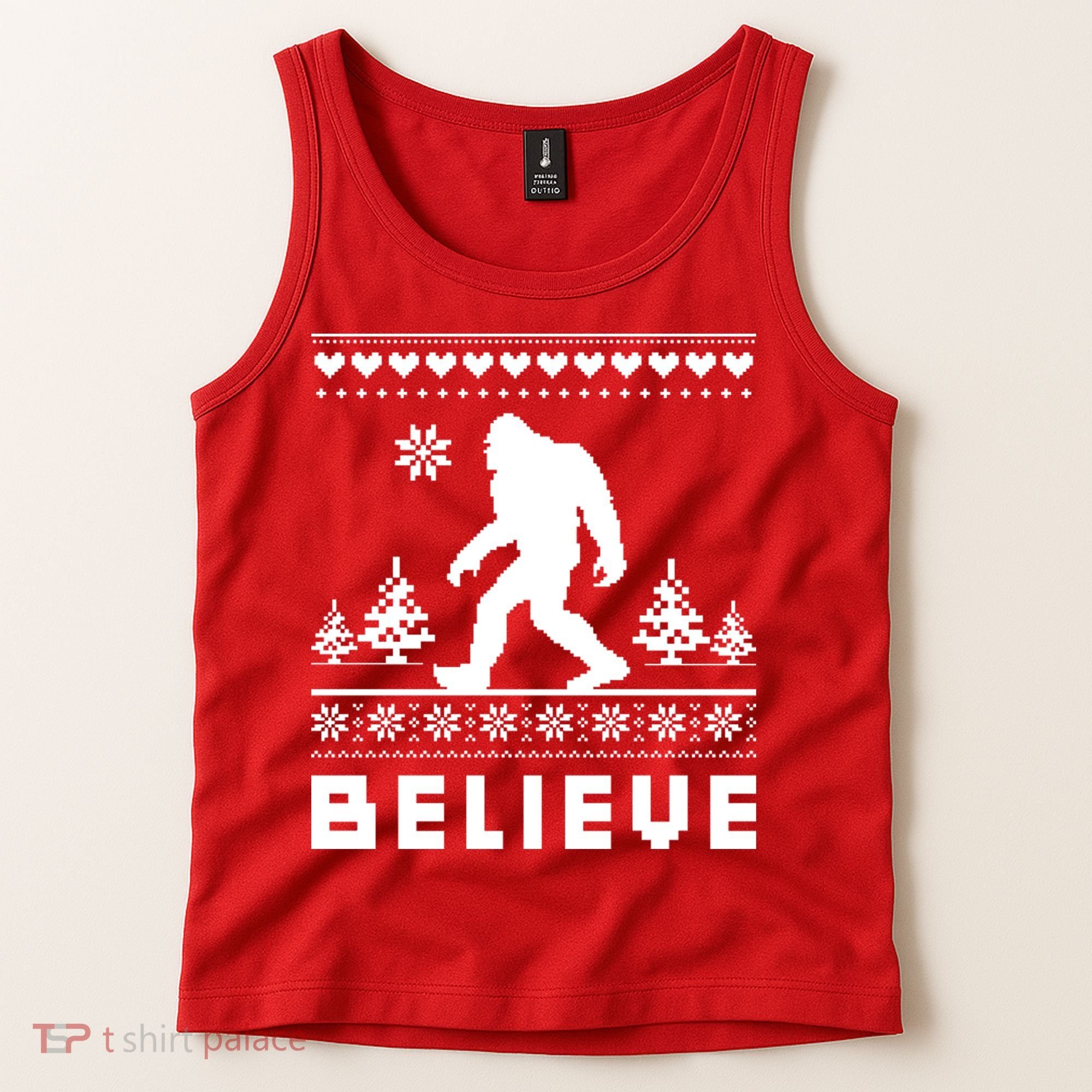 Bigfoot Believe Ugly Christmas Sweater Sasquatch Tank Top