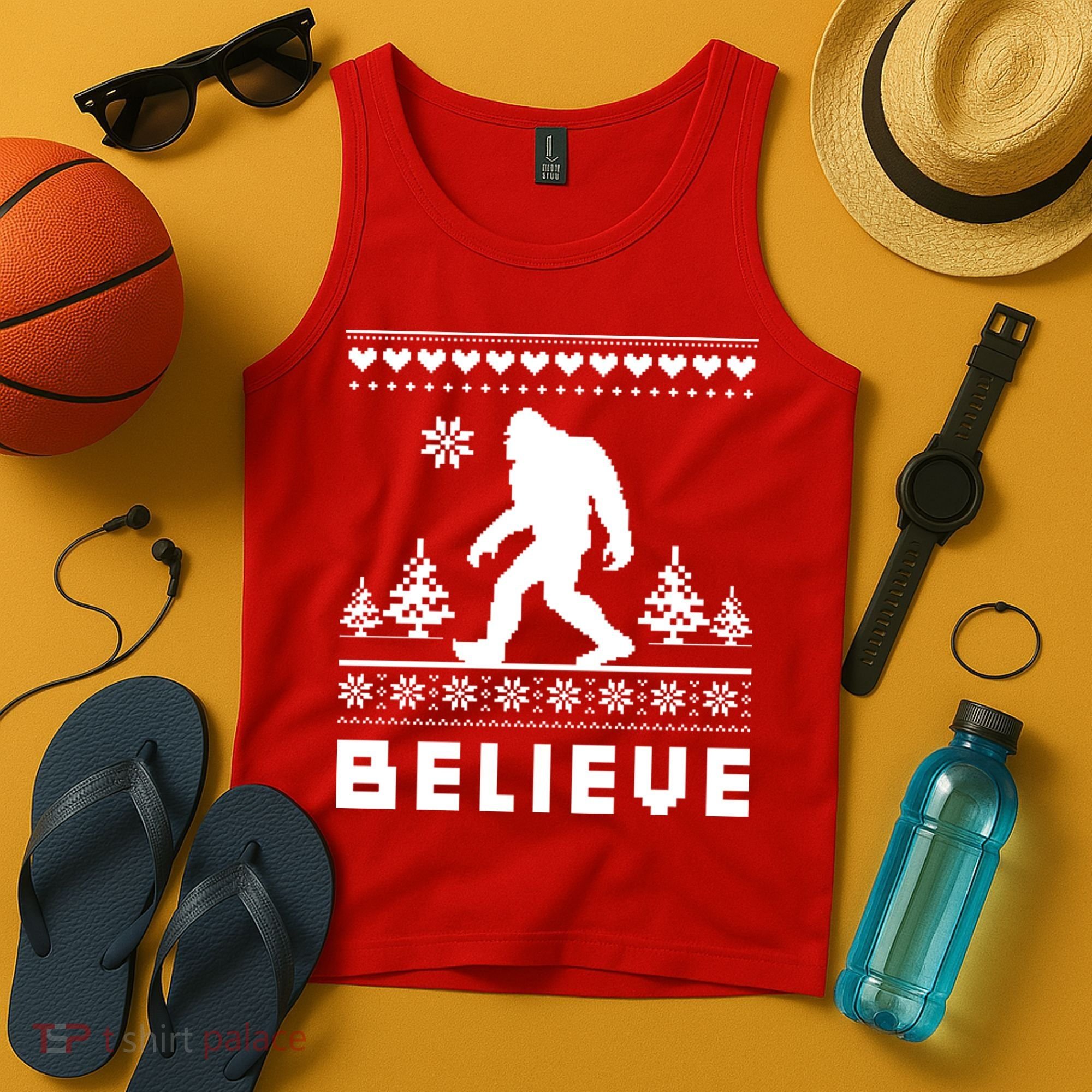 Bigfoot Believe Ugly Christmas Sweater Sasquatch Tank Top
