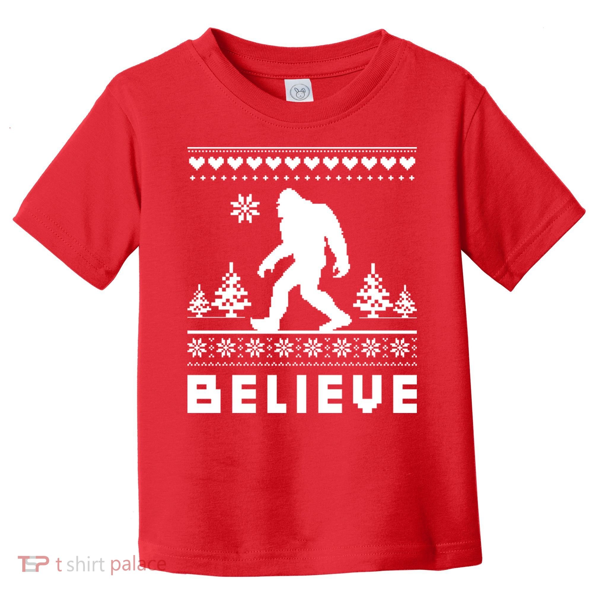 Bigfoot Believe Ugly Christmas Sweater Sasquatch Toddler T-Shirt