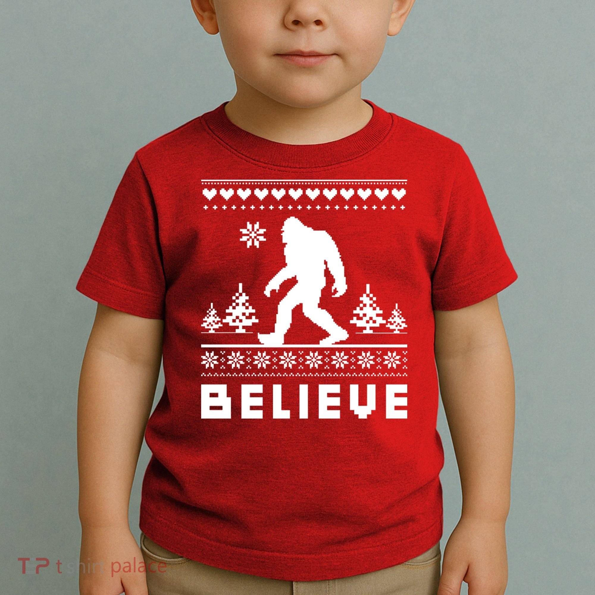 Bigfoot Believe Ugly Christmas Sweater Sasquatch Toddler T-Shirt