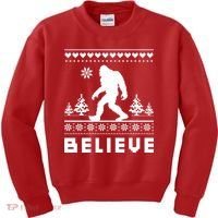 Bigfoot Believe Ugly Christmas Sweater Sasquatch Kids Sweatshirt thumb 0