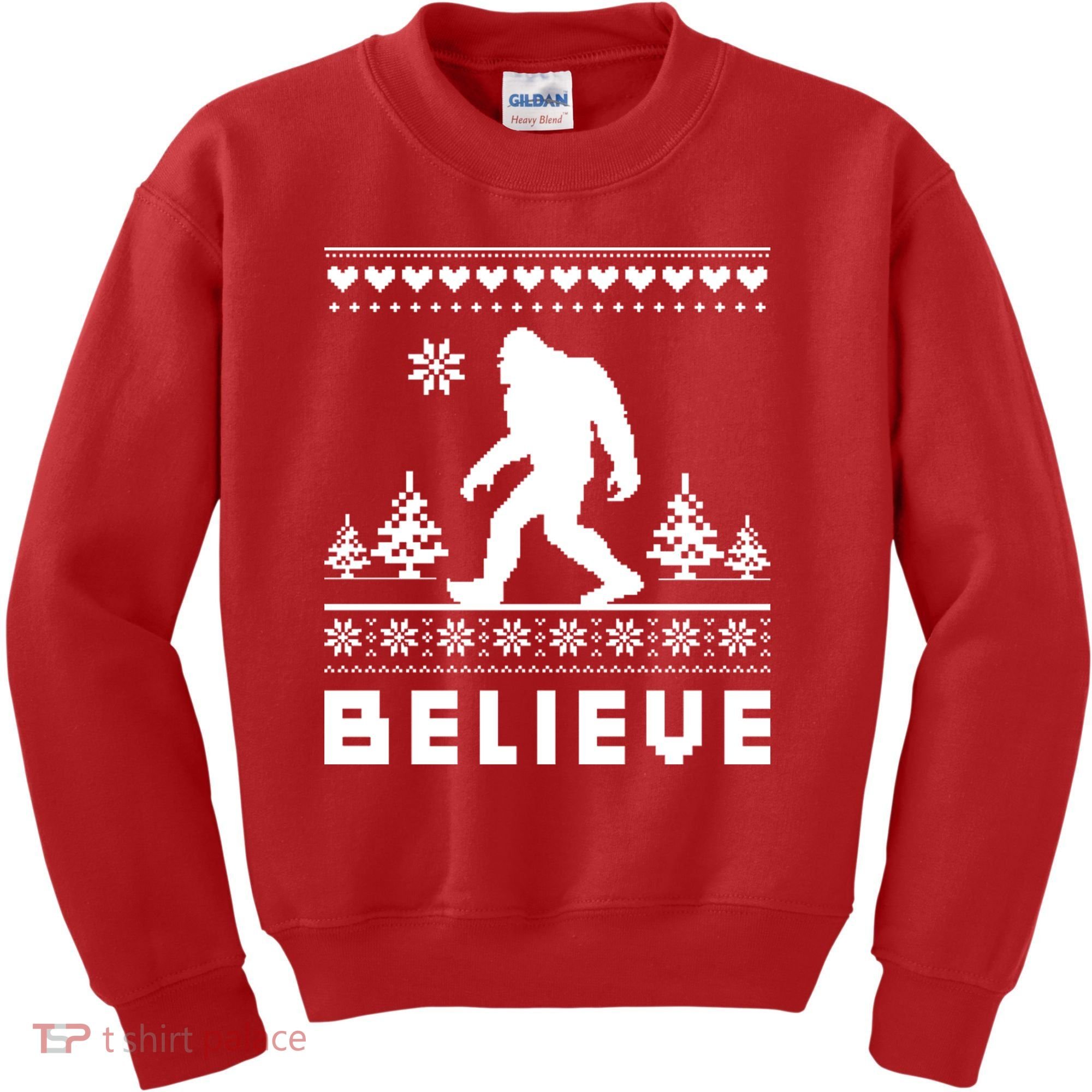 Bigfoot Believe Ugly Christmas Sweater Sasquatch Kids Sweatshirt