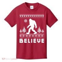 Bigfoot Believe Ugly Christmas Sweater Sasquatch Kids T-Shirt thumb 0
