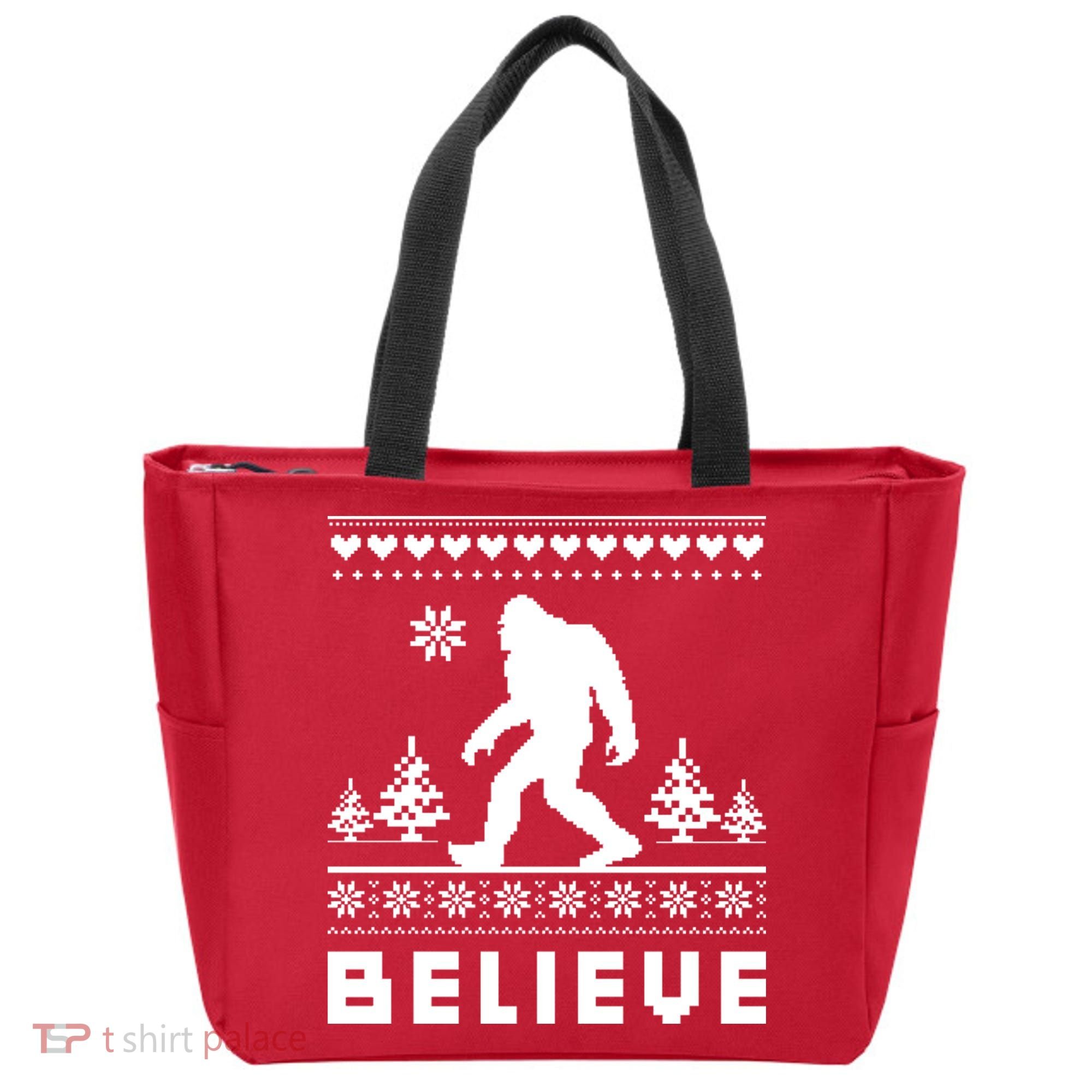 Bigfoot Believe Ugly Christmas Sweater Sasquatch Tote Bag