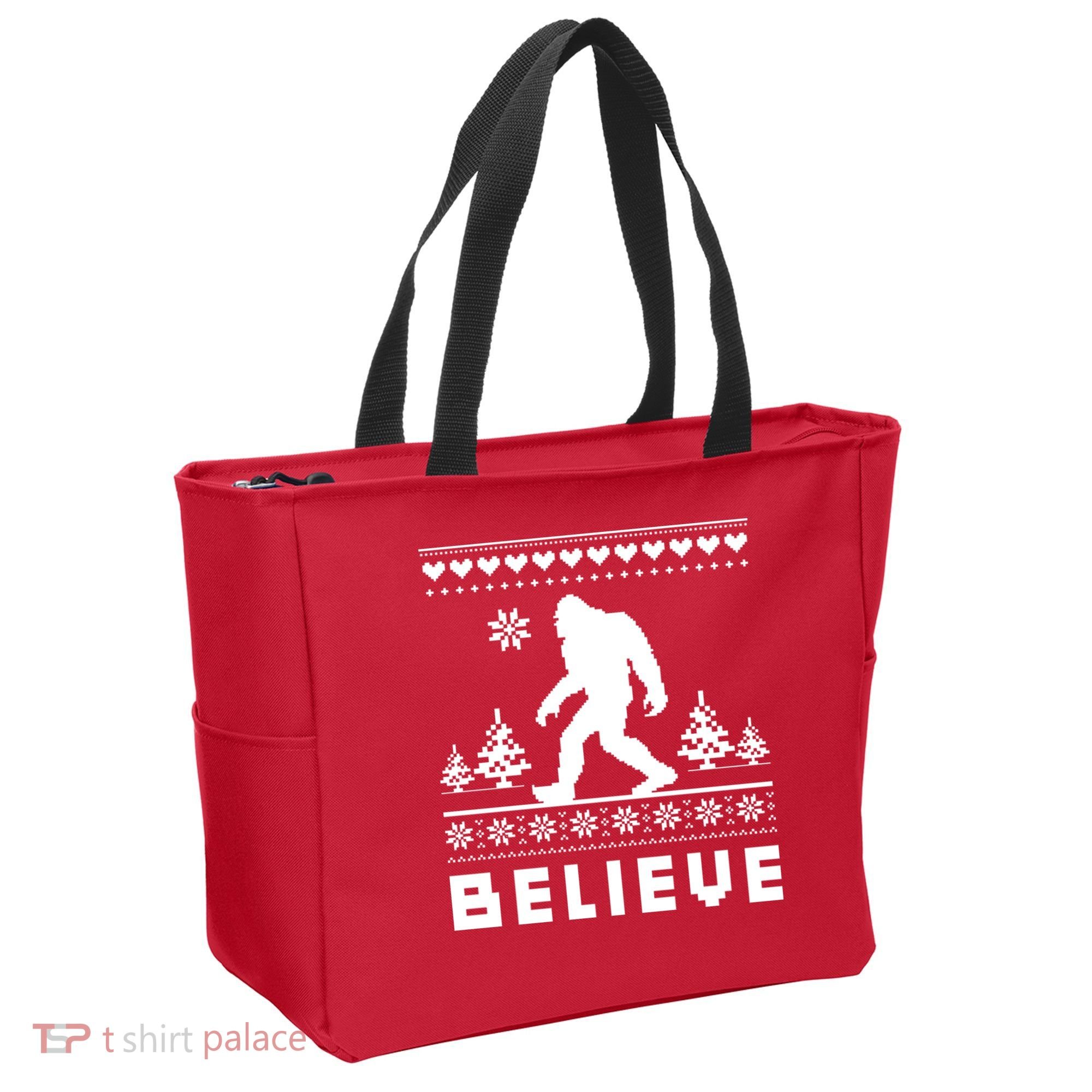 Bigfoot Believe Ugly Christmas Sweater Sasquatch Tote Bag