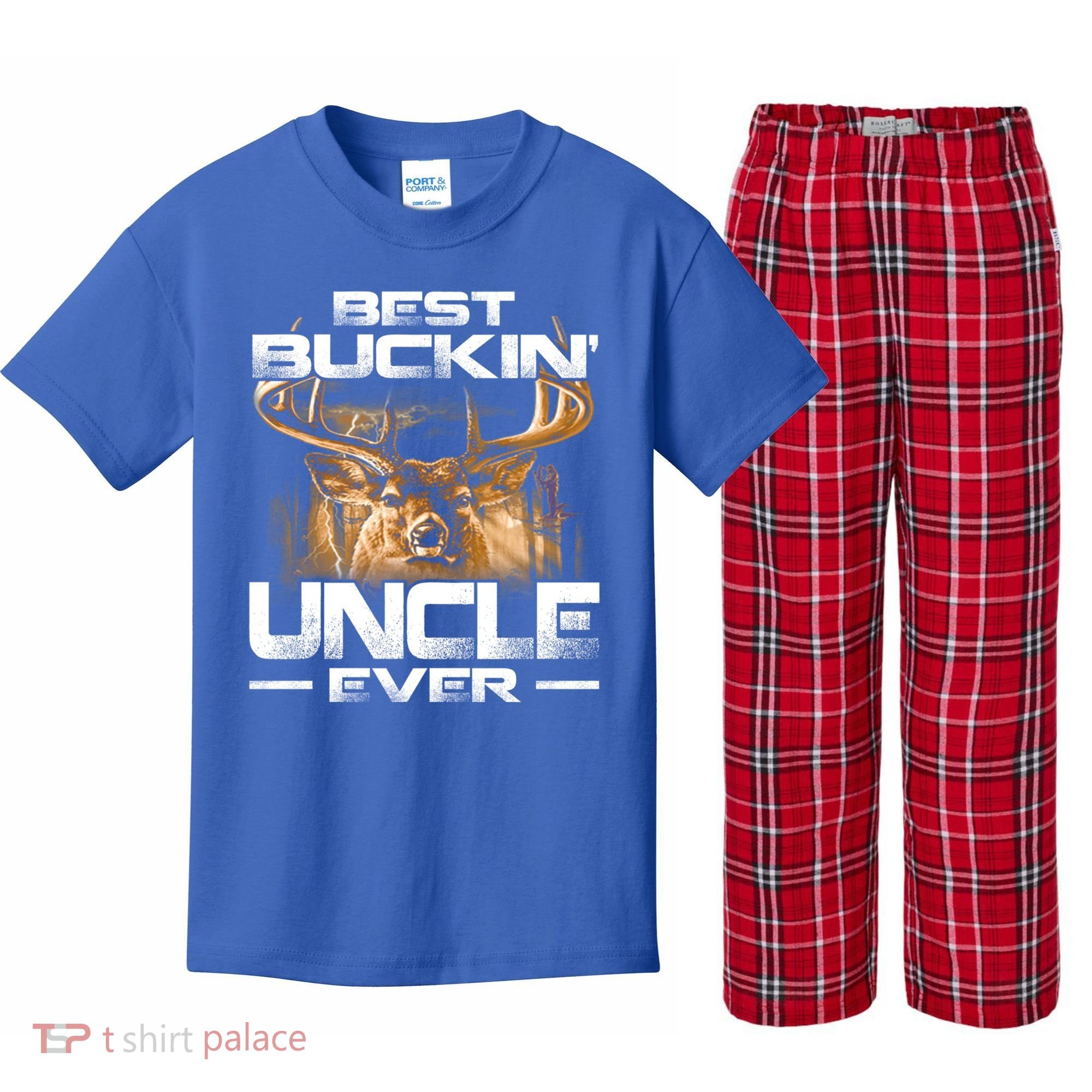 Best Buckin Uncle Ever Deer Hunting Bucking Father Gift Kids Plaid Pajama Set
