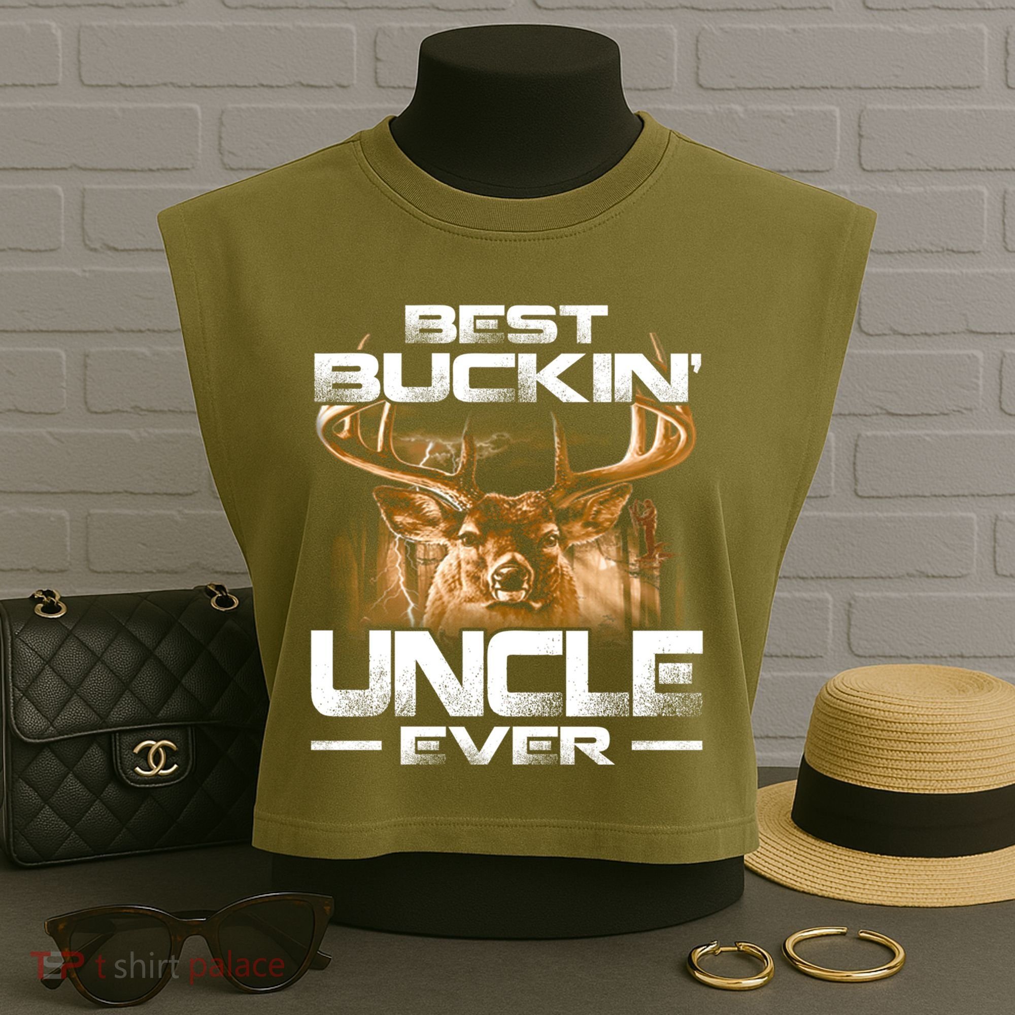 Best Buckin Uncle Ever Deer Hunting Bucking Father Gift Garment-Dyed Women's Muscle Tee