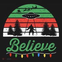 Bigfoot Believe Ufo Aliens Santa Claus Reindeer Christmas Great Gift Women's Hoodie thumb 2
