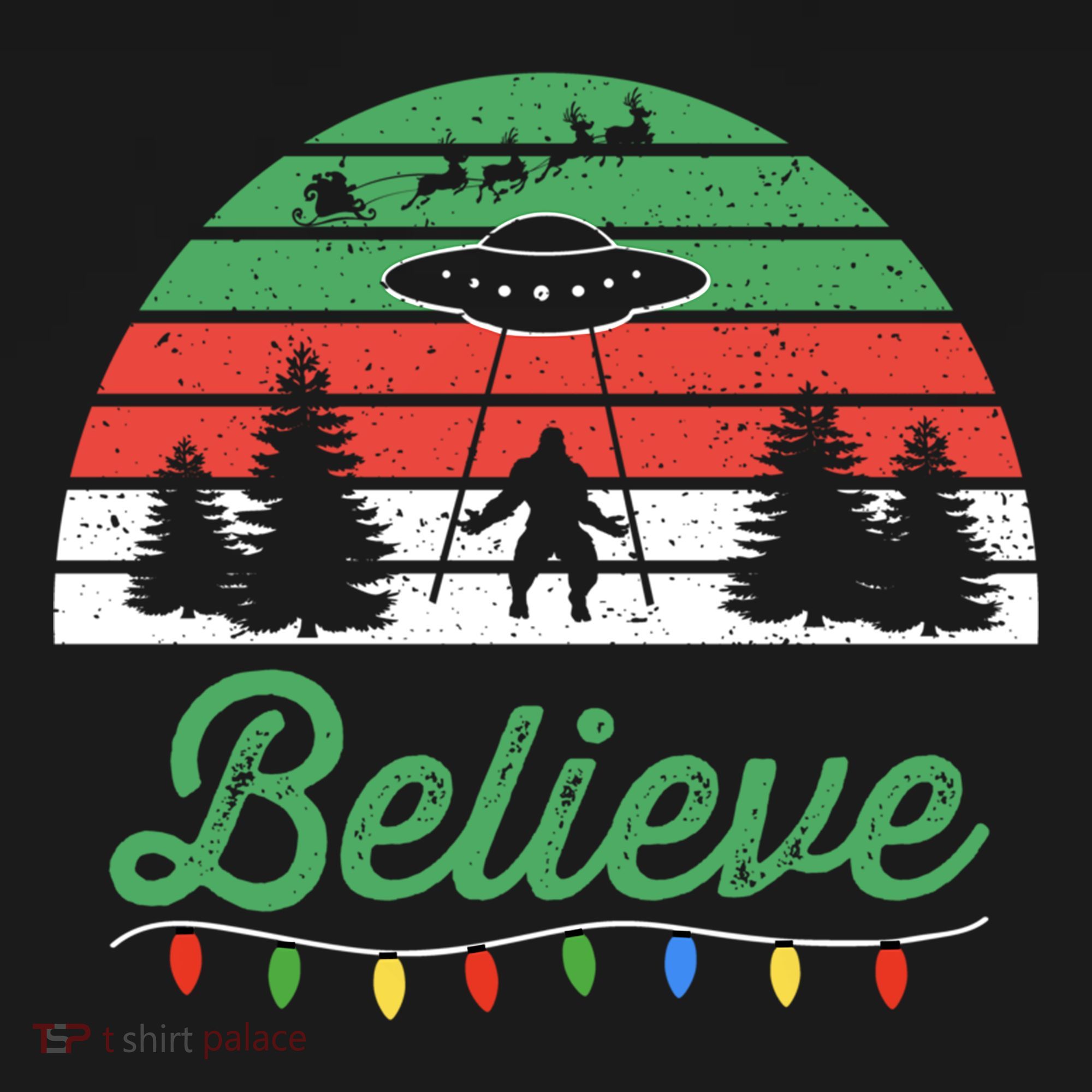 Bigfoot Believe Ufo Aliens Santa Claus Reindeer Christmas Great Gift Women's Hoodie