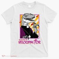 Bless By Velocipastor Cool Dinosaur Parish Priest T-Shirt thumb 0