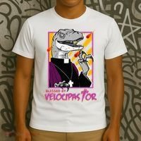 Bless By Velocipastor Cool Dinosaur Parish Priest T-Shirt thumb 3