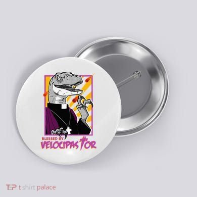Bless By Velocipastor Cool Dinosaur Parish Priest Button