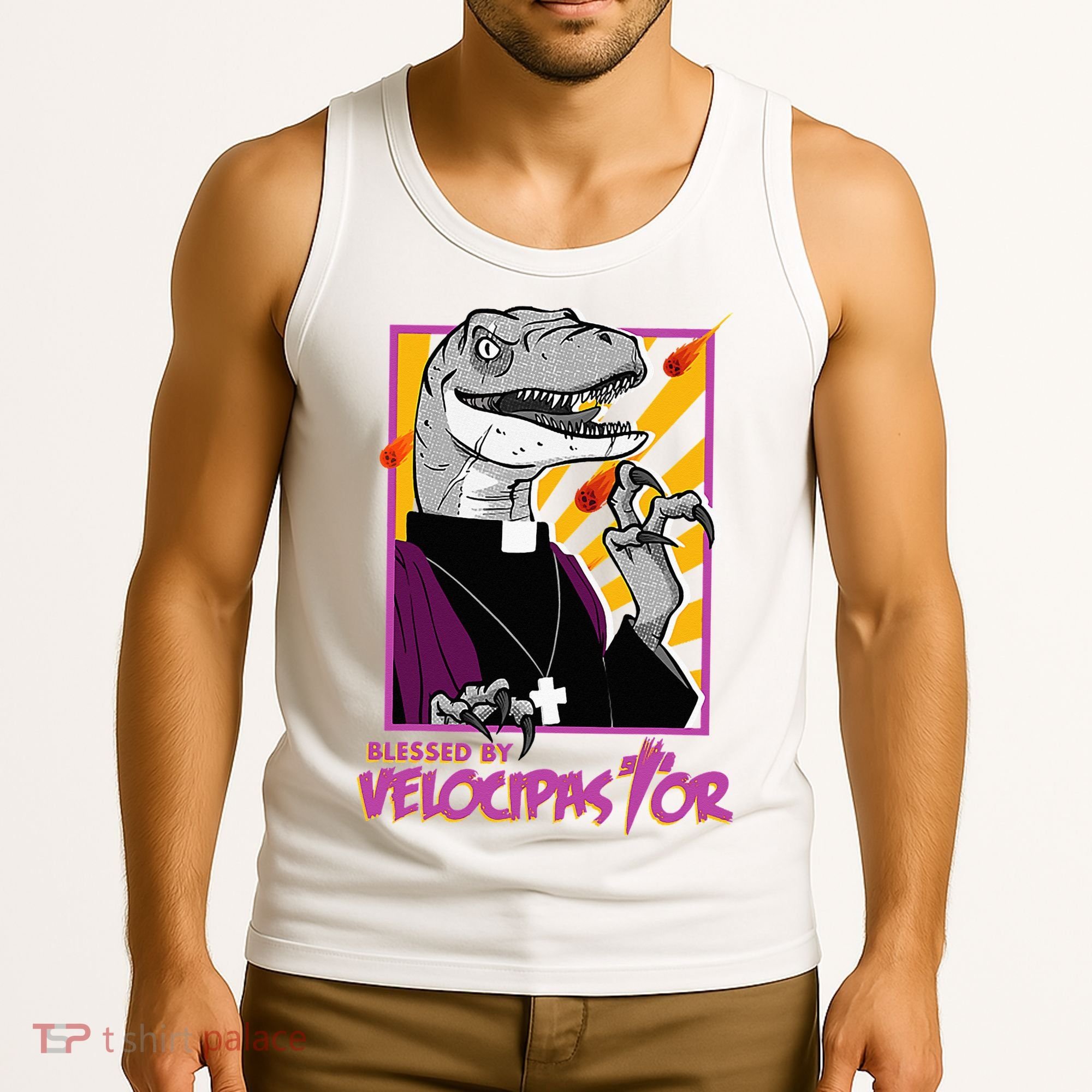 Bless By Velocipastor Cool Dinosaur Parish Priest Tank Top