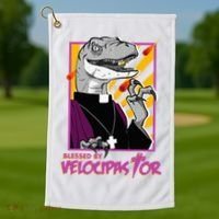 Bless By Velocipastor Cool Dinosaur Parish Priest Golf Towel thumb 1