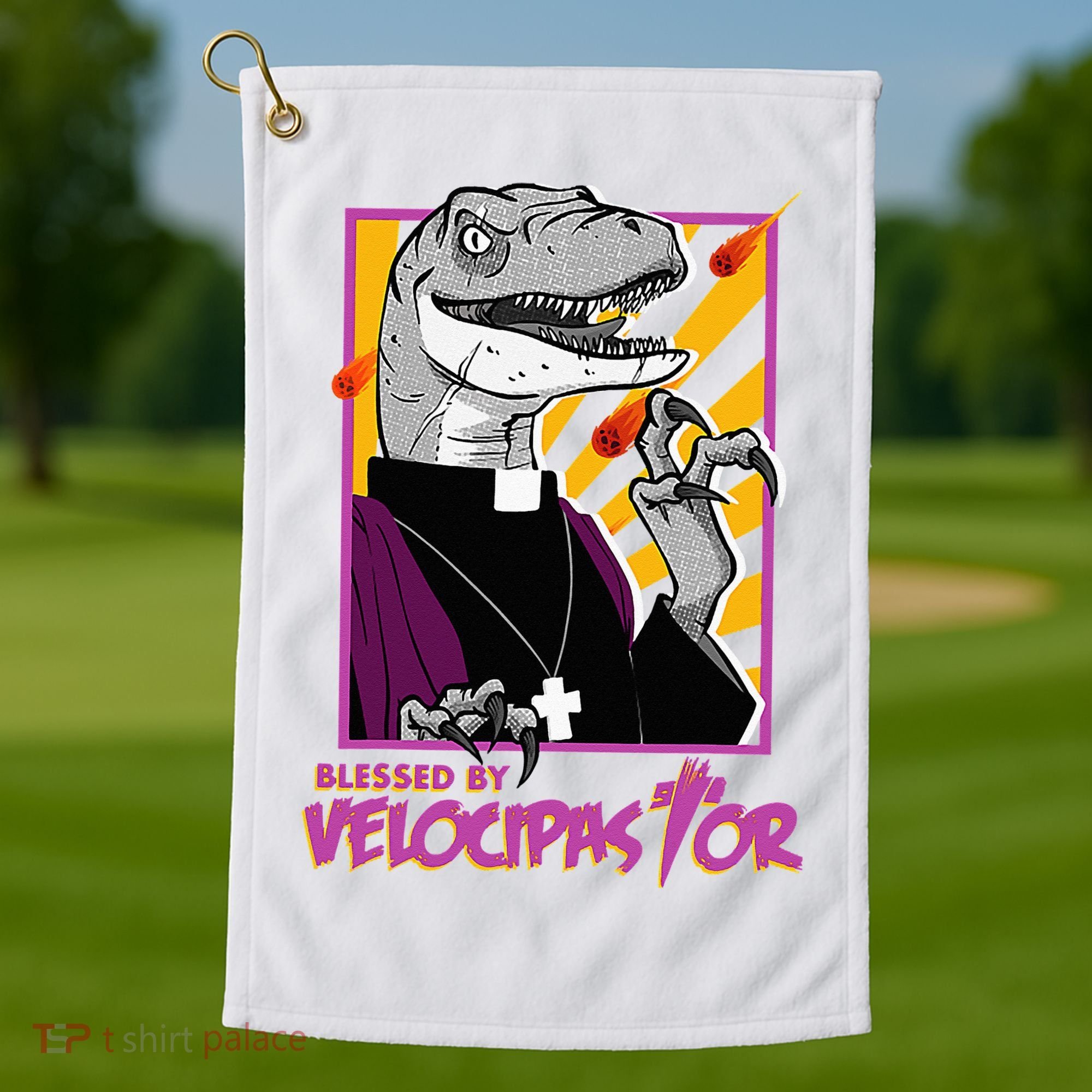 Bless By Velocipastor Cool Dinosaur Parish Priest Golf Towel