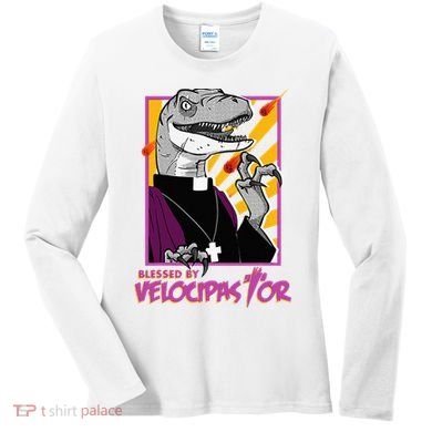 Bless By Velocipastor Cool Dinosaur Parish Priest Women's Long Sleeve Shirt