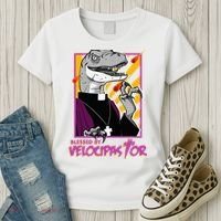 Bless By Velocipastor Cool Dinosaur Parish Priest Women's T-Shirt thumb 3