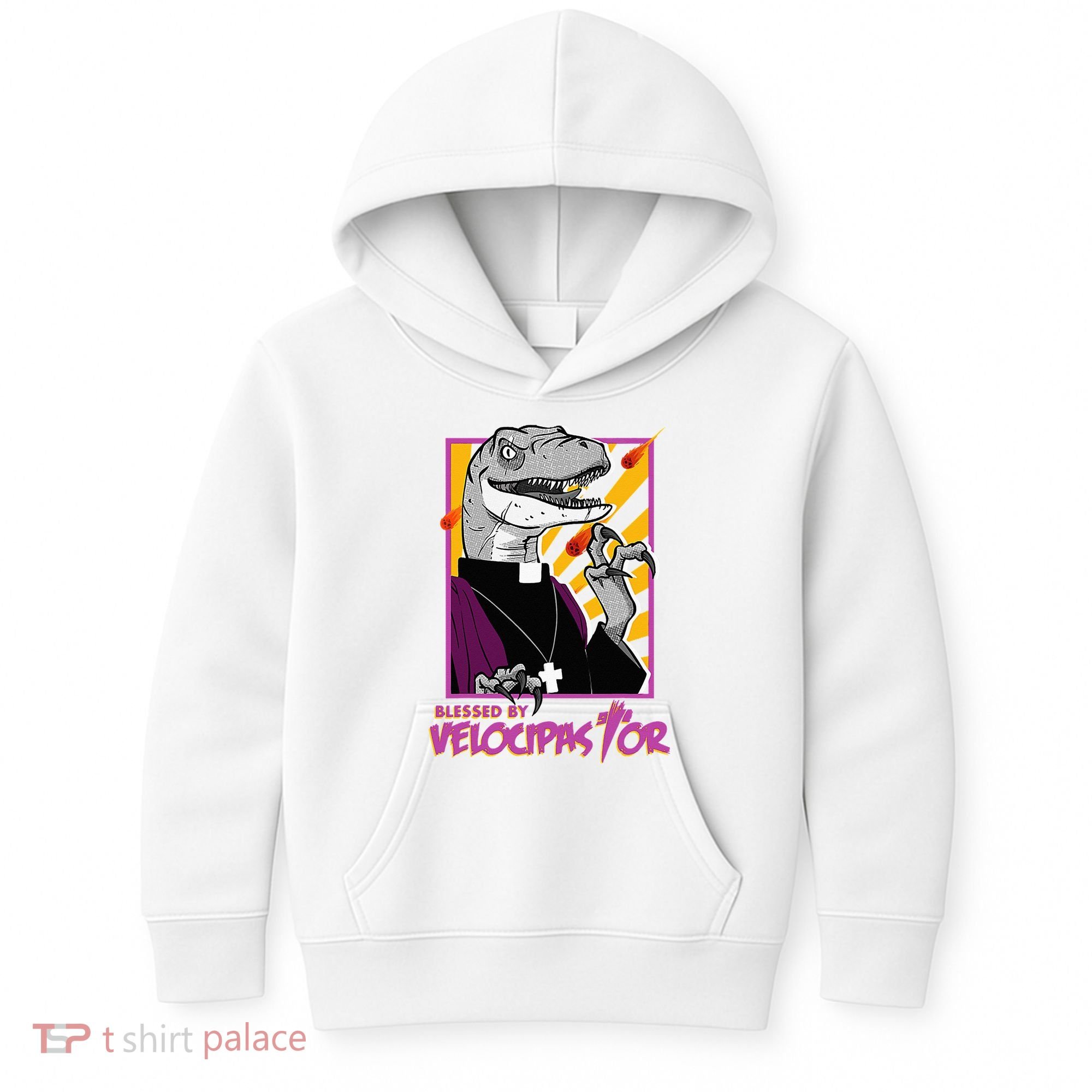 Bless By Velocipastor Cool Dinosaur Parish Priest Kids Hoodie
