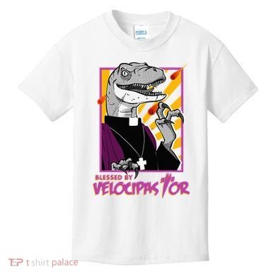 Bless By Velocipastor Cool Dinosaur Parish Priest Kids T-Shirt