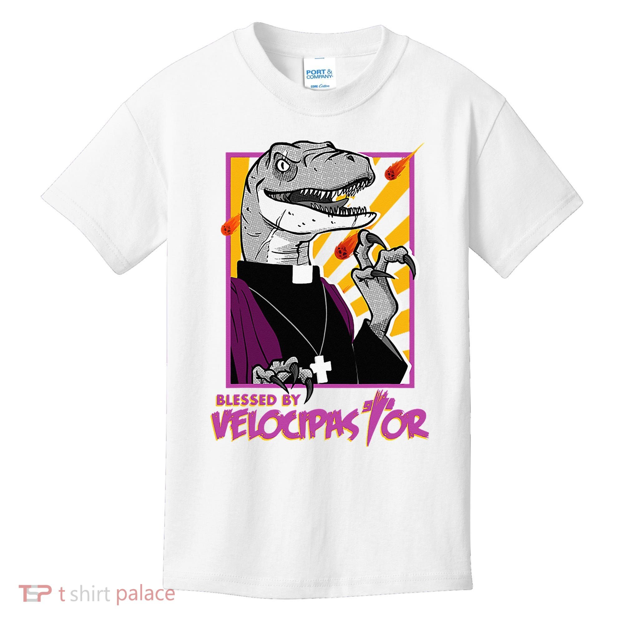 Bless By Velocipastor Cool Dinosaur Parish Priest Kids T-Shirt