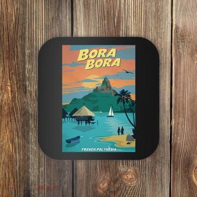 Bora Bora Vintage Travel Poster Coaster