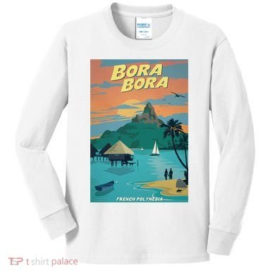 Bora Bora Vintage Travel Poster Kids Long Sleeve Shirt