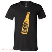 Beer Bottle Will Weld For Beer Alcohol Enthusiast V-Neck T-Shirt thumb 0