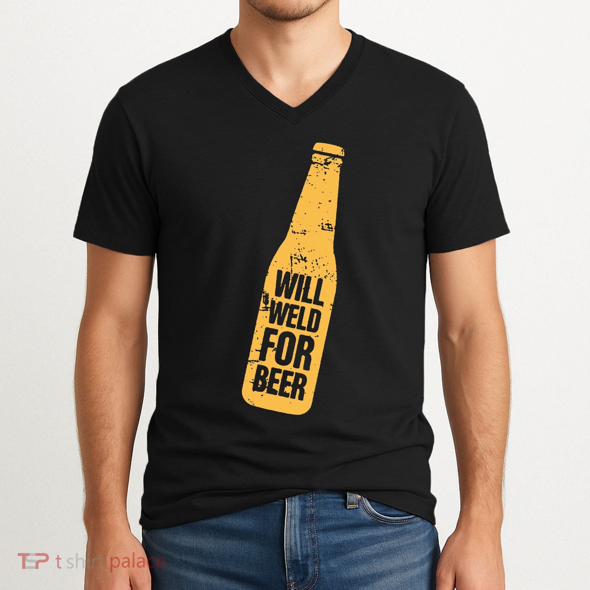 Beer Bottle Will Weld For Beer Alcohol Enthusiast V-Neck T-Shirt