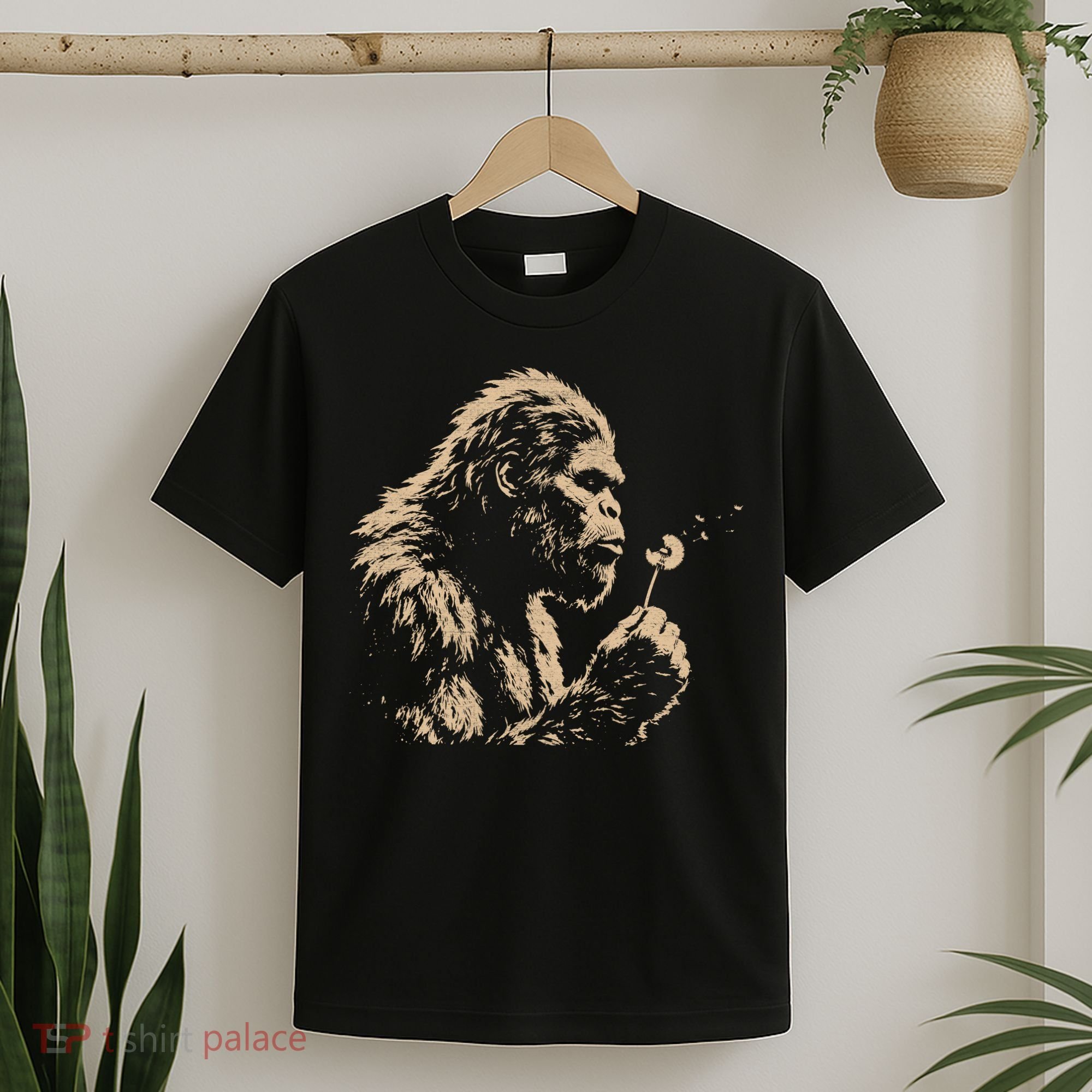 Bigfoot Blowing Wishes Funny Sasquatch Dandelion T-Shirt