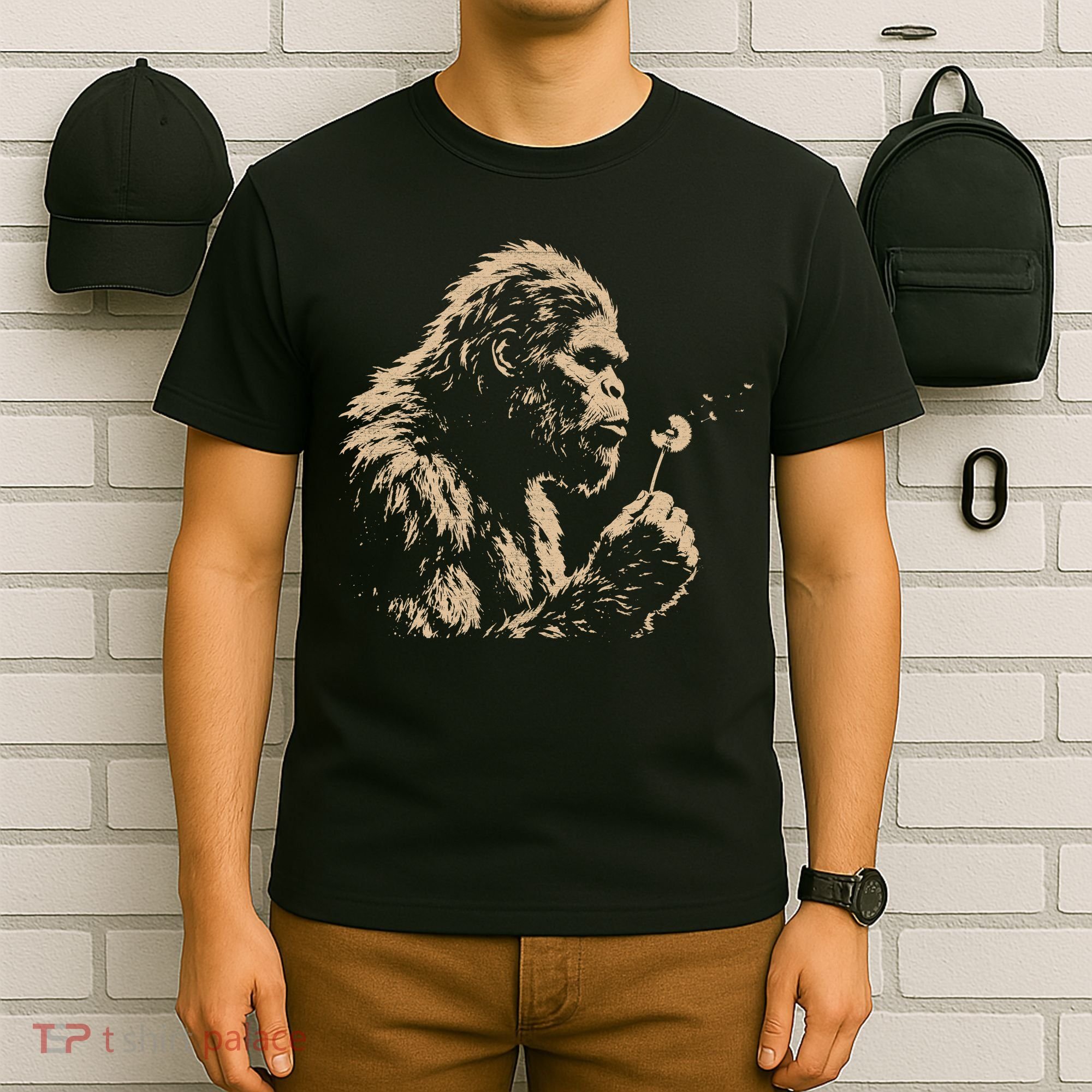 Bigfoot Blowing Wishes Funny Sasquatch Dandelion T-Shirt