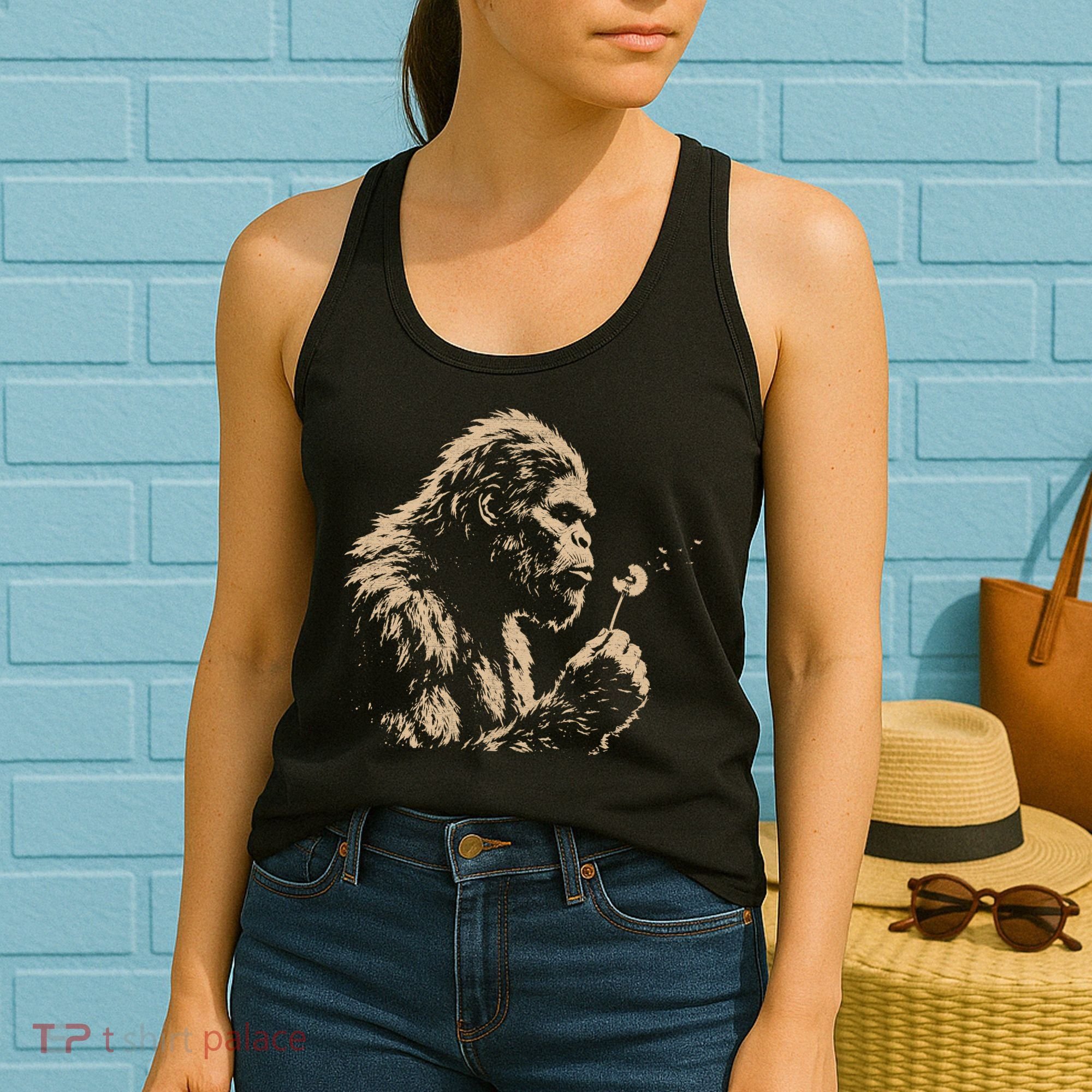 Bigfoot Blowing Wishes Funny Sasquatch Dandelion Women's Tank Top