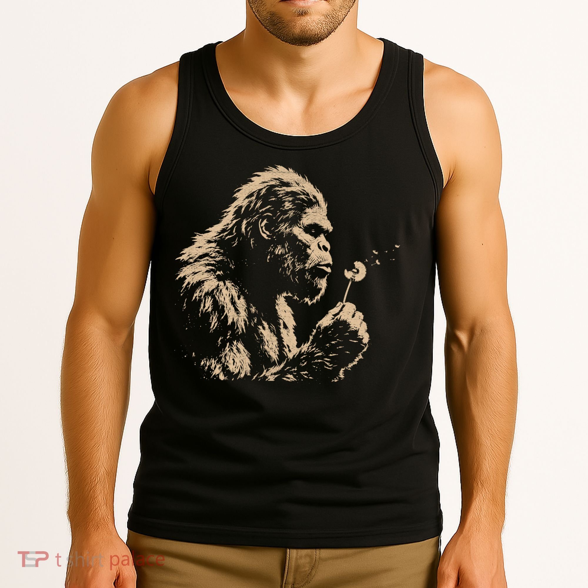 Bigfoot Blowing Wishes Funny Sasquatch Dandelion Tank Top