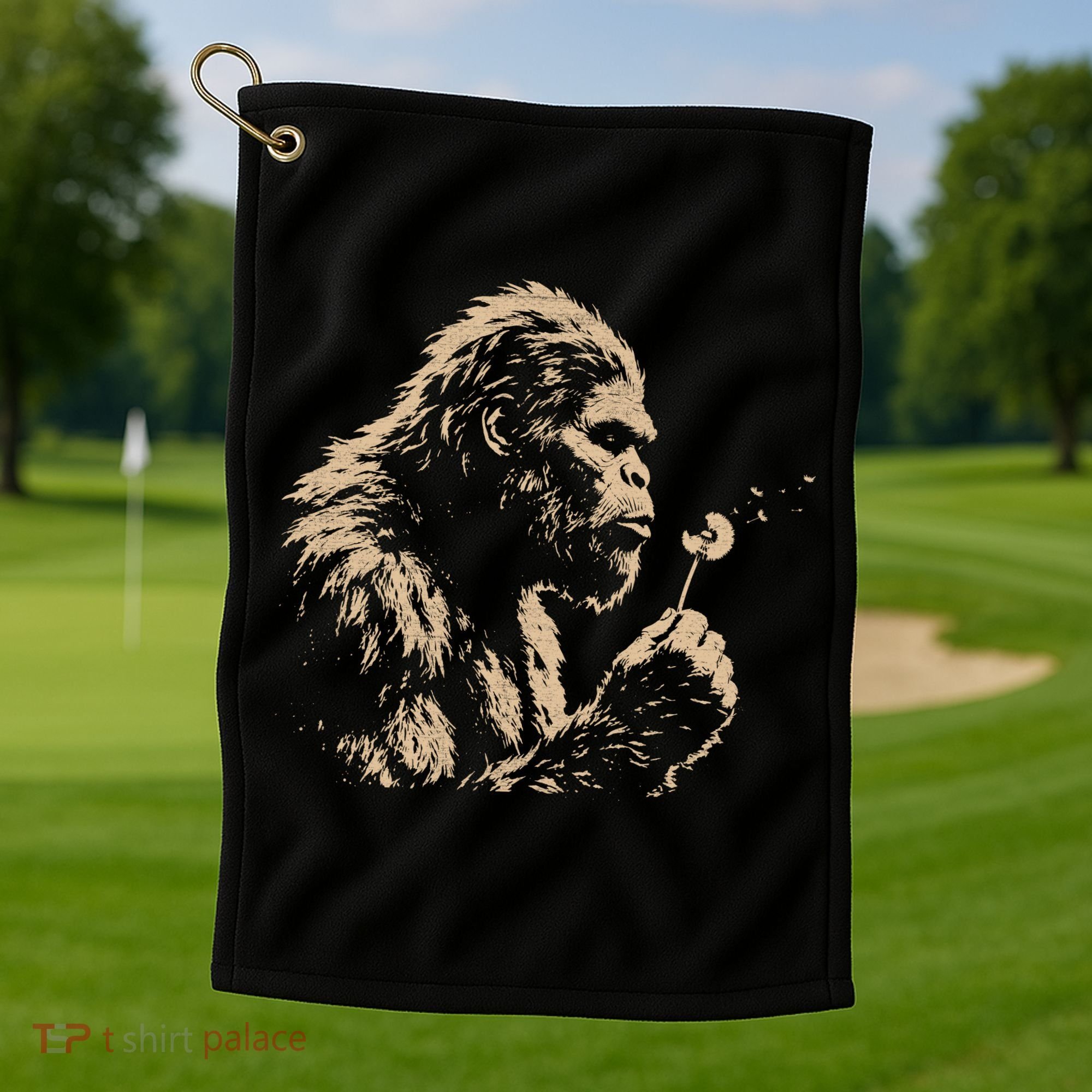 Bigfoot Blowing Wishes Funny Sasquatch Dandelion Golf Towel