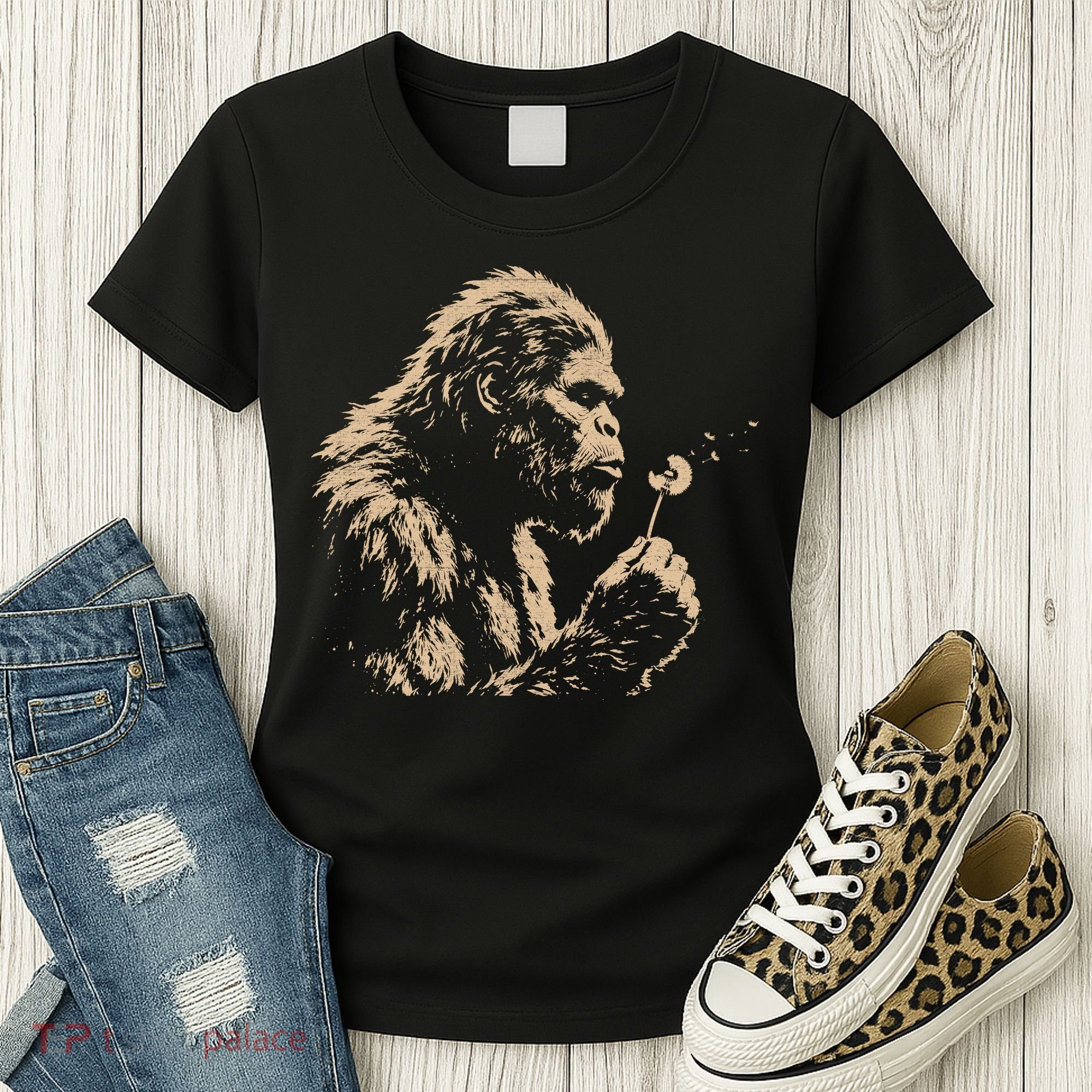 Bigfoot Blowing Wishes Funny Sasquatch Dandelion Women's T-Shirt