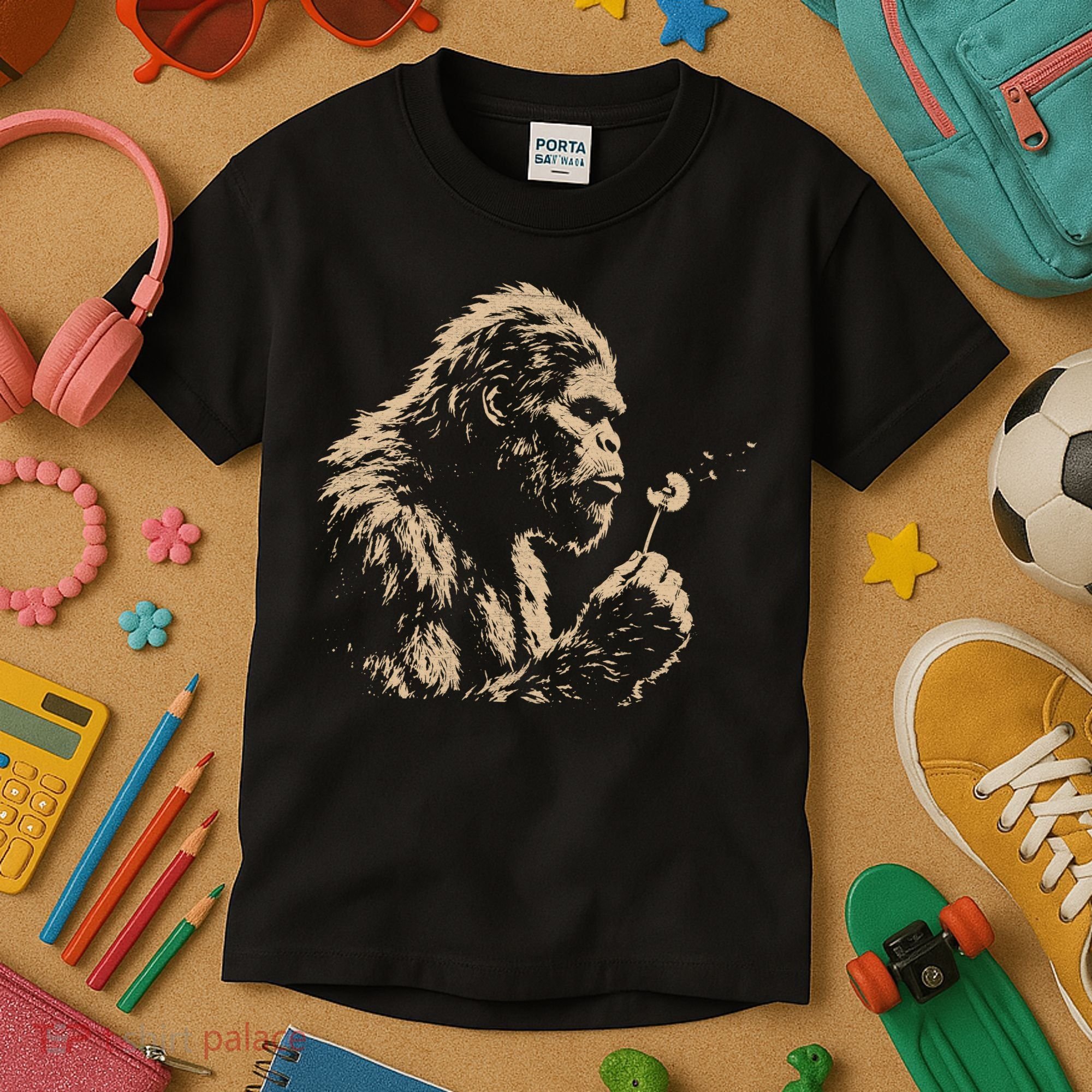Bigfoot Blowing Wishes Funny Sasquatch Dandelion Kids T-Shirt