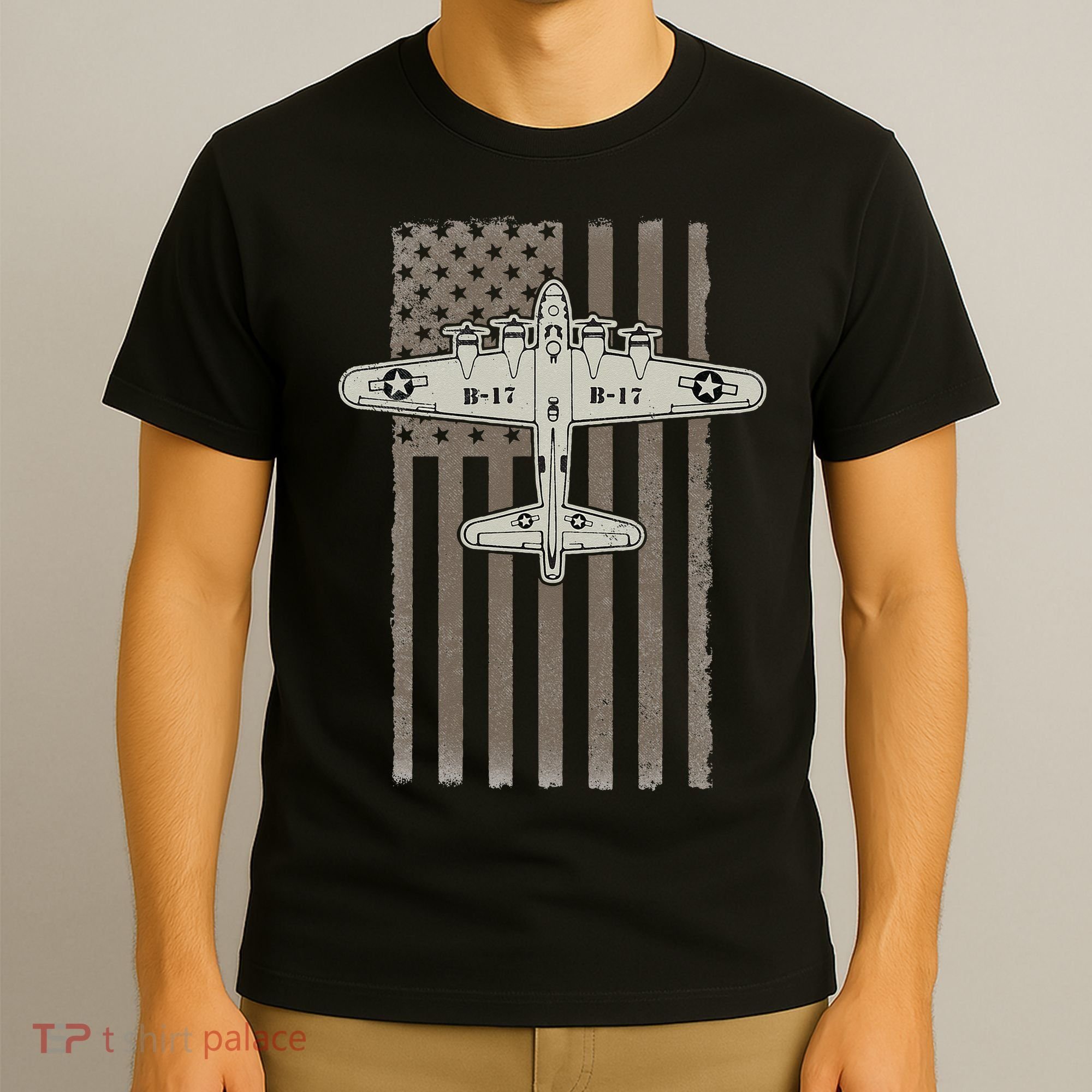 B17 Bomber WW2 Plane Aircraft USA Flag Veteran Pilot Gift T-Shirt