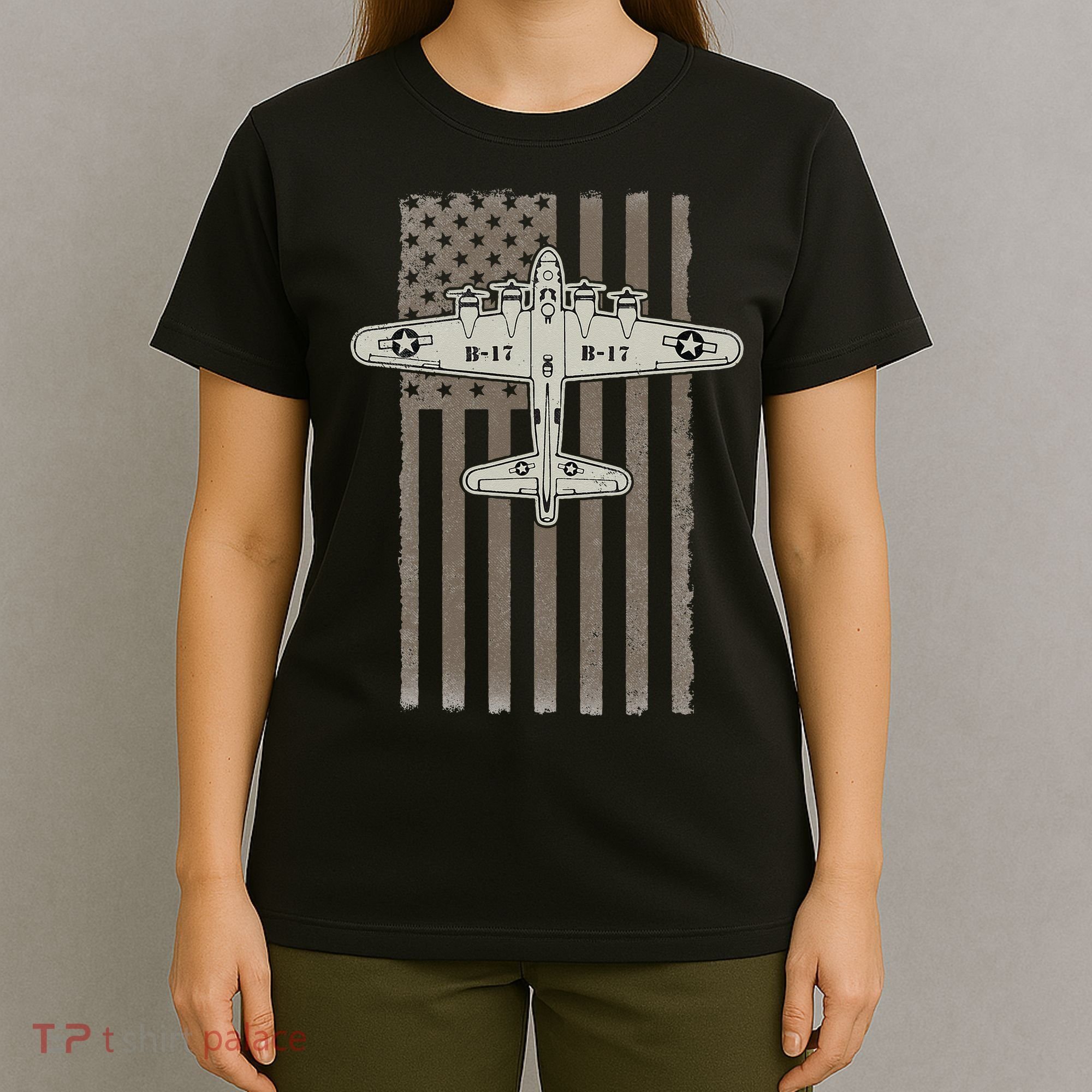B17 Bomber WW2 Plane Aircraft USA Flag Veteran Pilot Gift T-Shirt