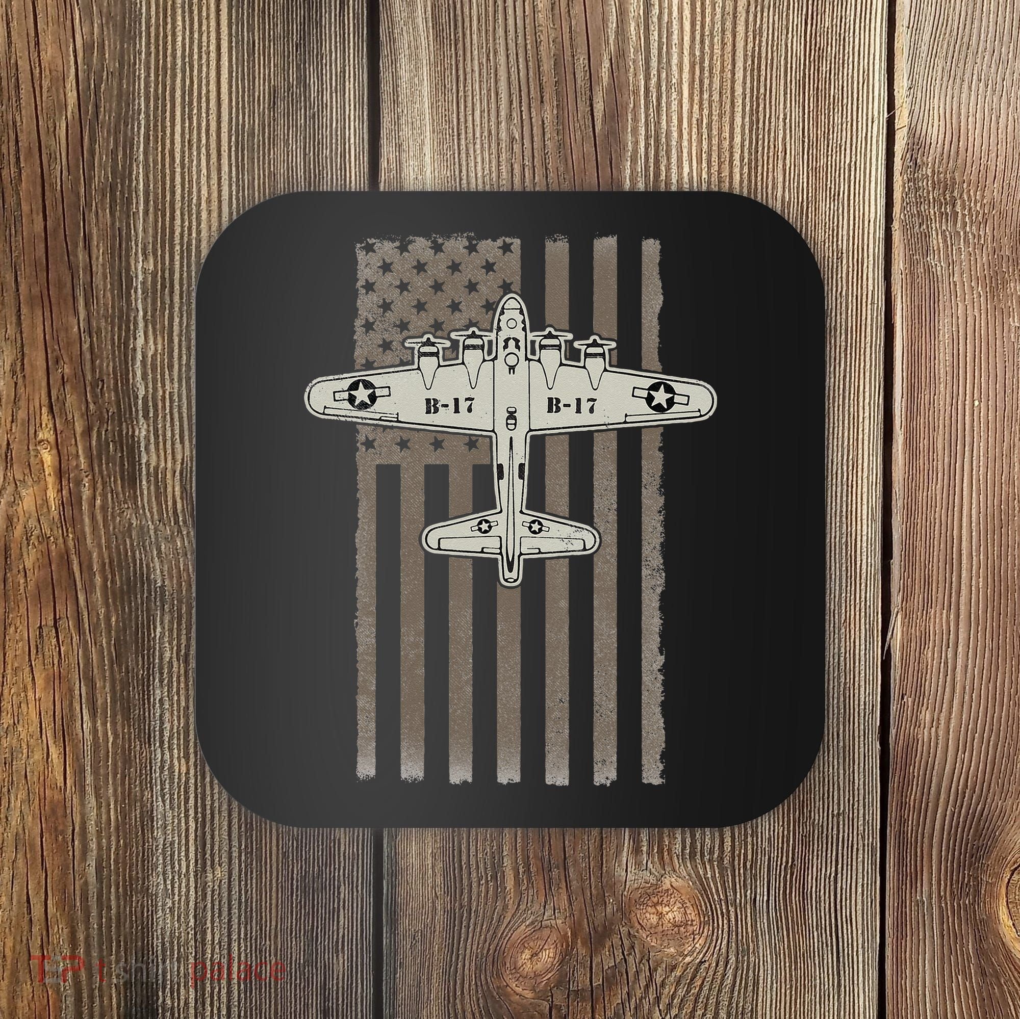 B17 Bomber WW2 Plane Aircraft USA Flag Veteran Pilot Gift Coaster