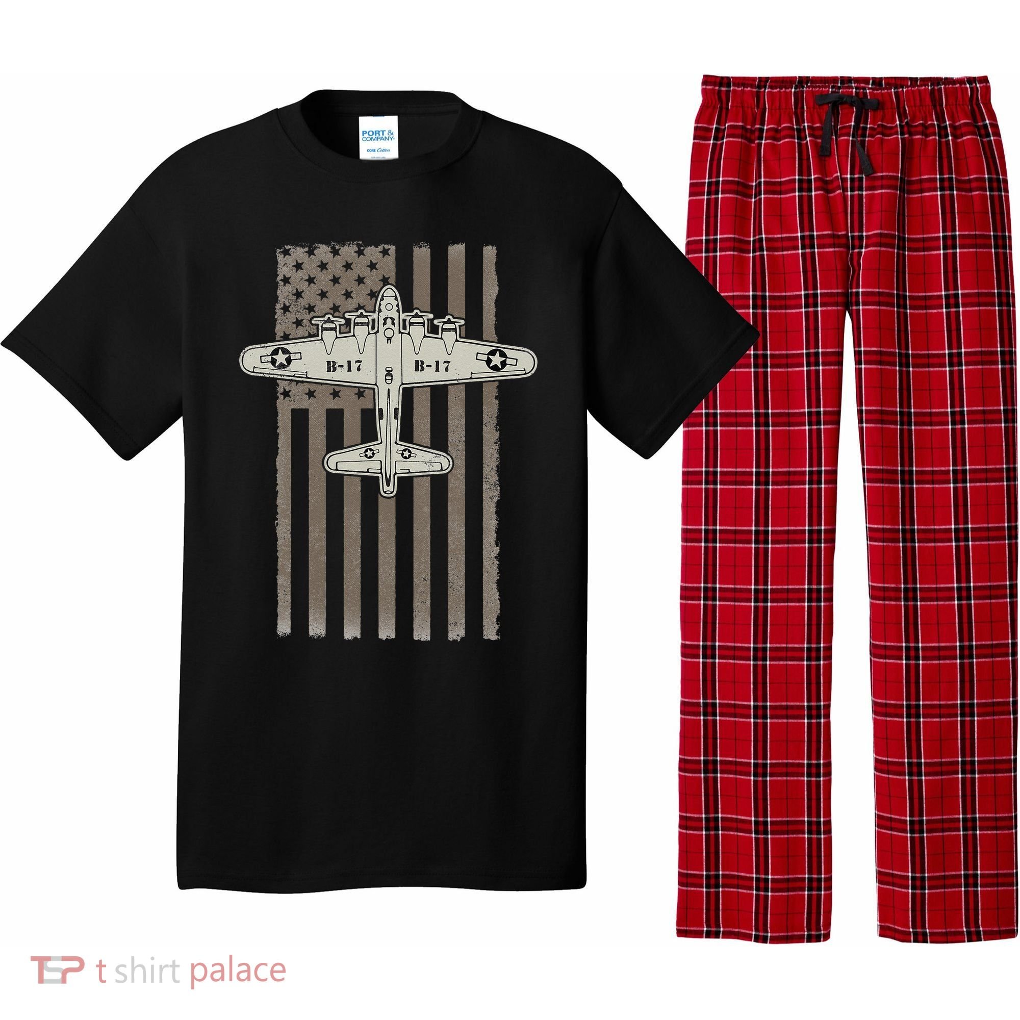 B17 Bomber WW2 Plane Aircraft USA Flag Veteran Pilot Gift Pajama Set