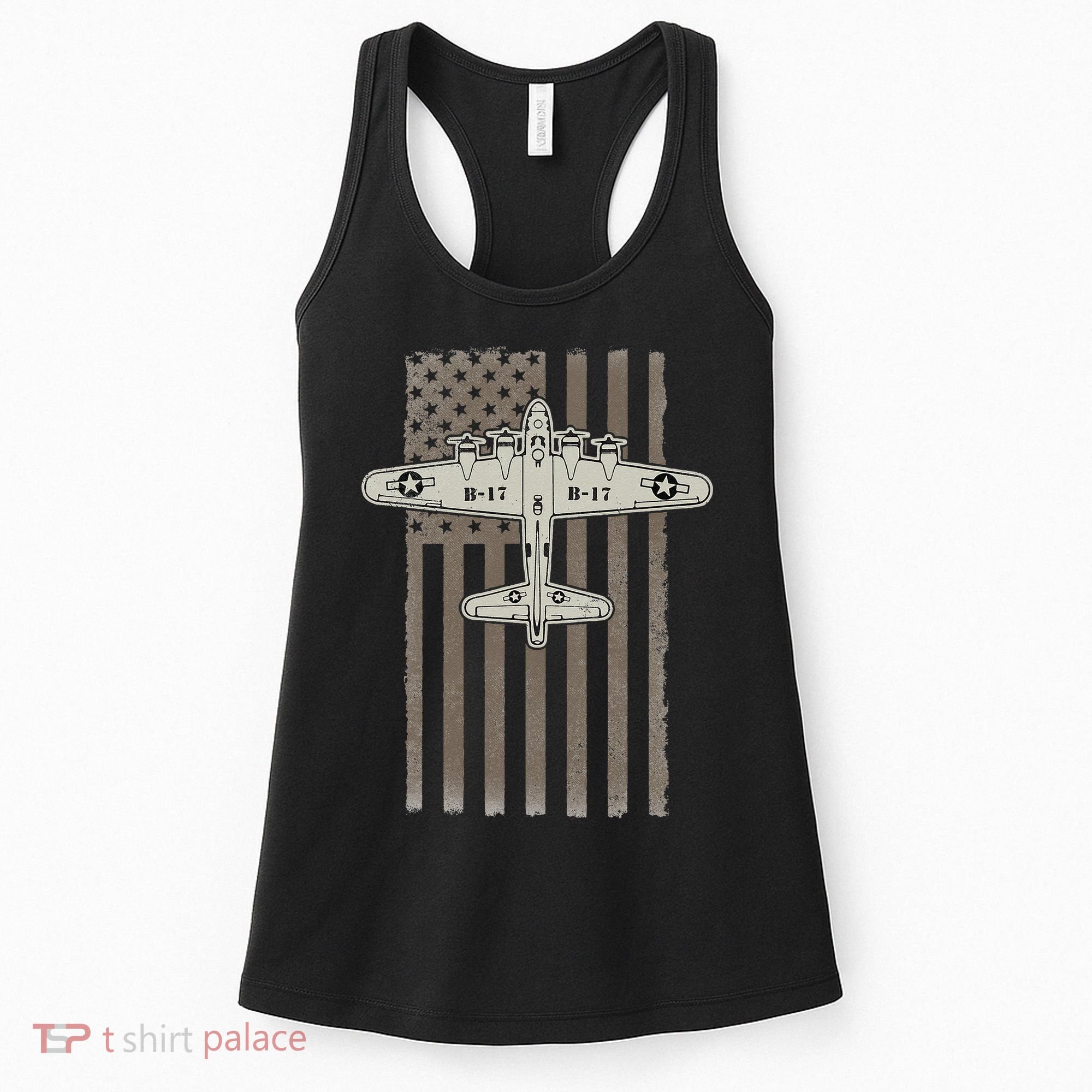 B17 Bomber WW2 Plane Aircraft USA Flag Veteran Pilot Gift Women's Tank Top